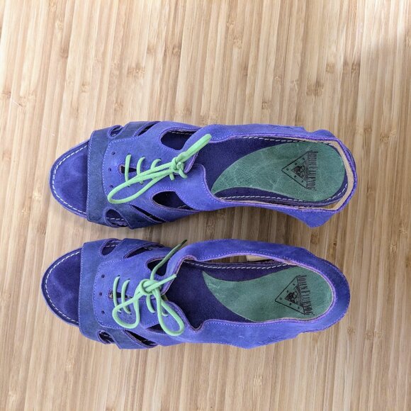 Fluevog Joni Sandals – Purple & Green Retro Heels, Worn Once - Picture 5 of 5
